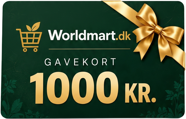 Worldmart.dk gavekort på 1.000 kr. med guldbånd